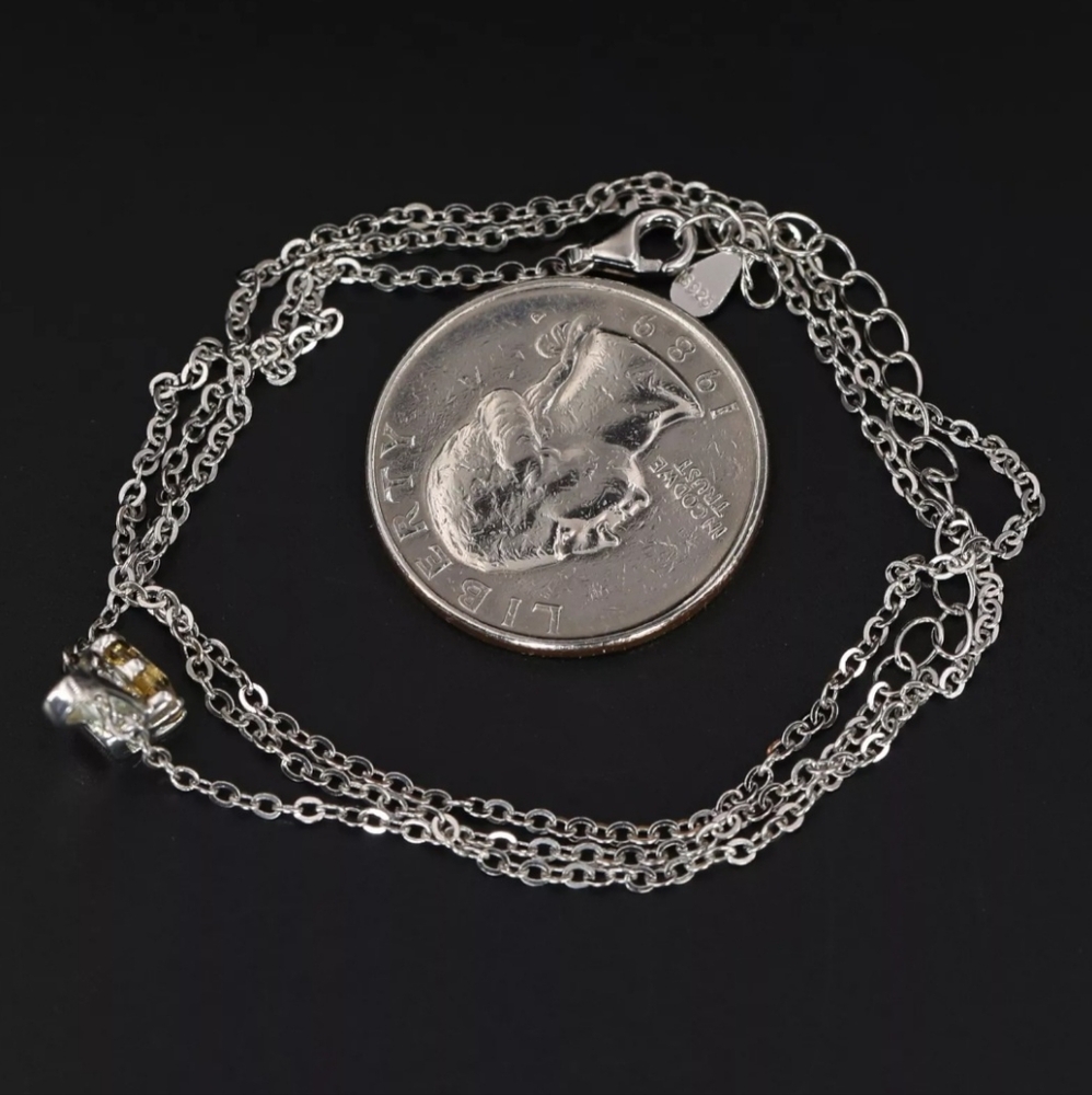 Sterling Silver 925 Princess-Cut Citrine Solitaire Pendant 21" Necklace 2.5 gram - Picture 4 of 6